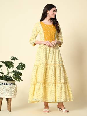 Ethnic motifs printed mirror work anarkali kurta 4
