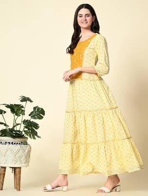 Ethnic motifs printed mirror work anarkali kurta 5