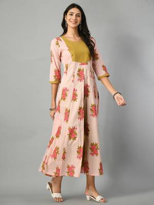 Women pink floral printed anarkali kurta 4