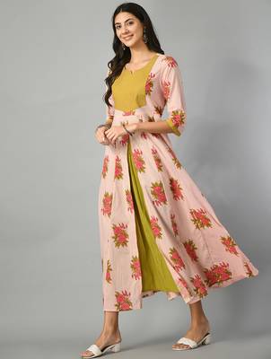 Women pink floral printed anarkali kurta 5