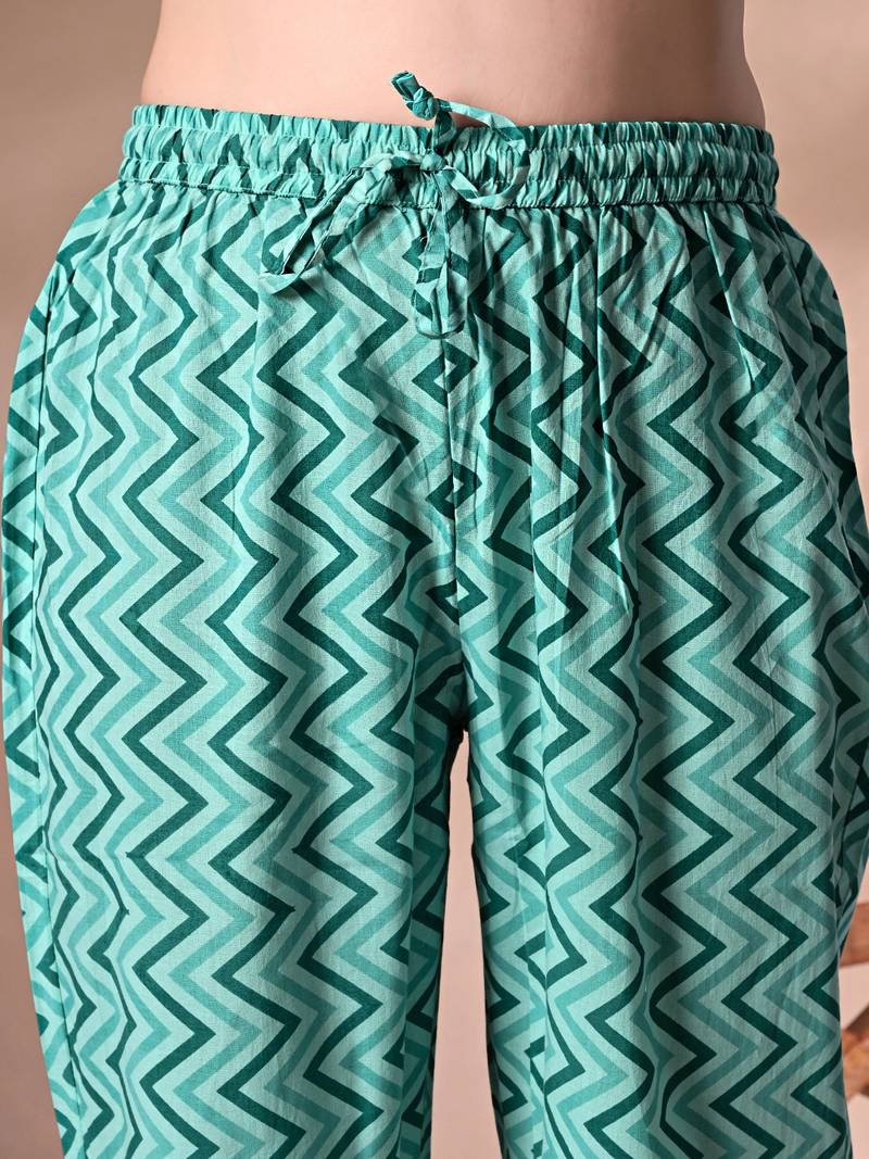 Ethnic motifs printed regular thread work pure cotton kurta with trousers & dupatta