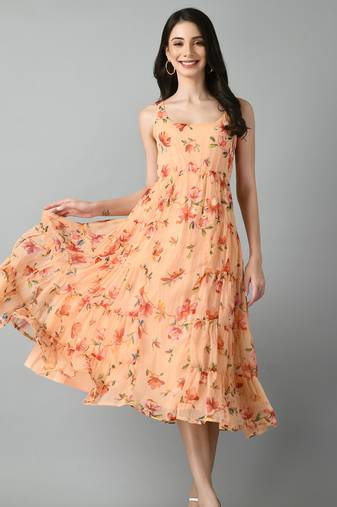 Georgette floral fit and flare dress