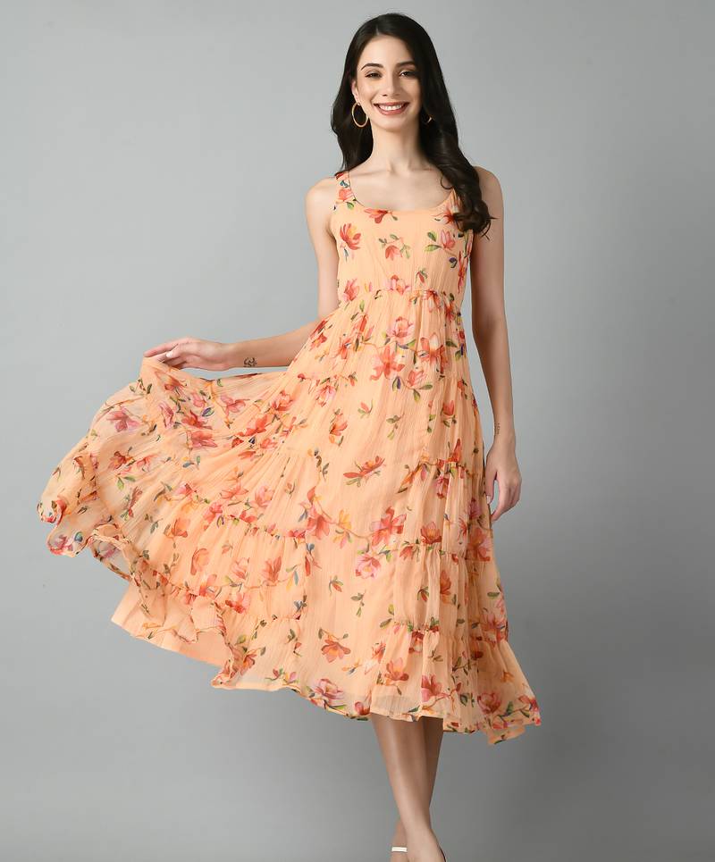 Georgette floral fit and flare dress