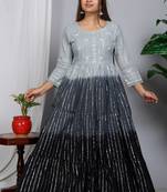 Blocked dyed round neck three-quarter regular sleeves Anarkali 