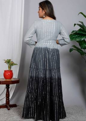 Blocked dyed round neck three-quarter regular sleeves Anarkali  3
