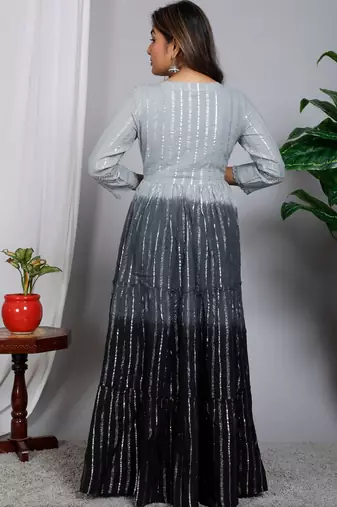 Blocked dyed round neck three-quarter regular sleeves Anarkali 