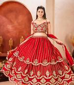 Red Color Sequins and Zari Embroidery Work Georgette Lahenga Choli Set