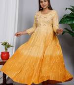 Blocked dyed round neck three-quarter regular sleeves Anarkali 