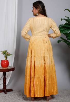 Blocked dyed round neck three-quarter regular sleeves Anarkali  3