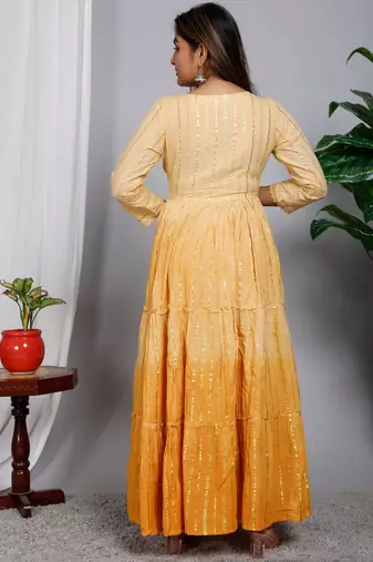 Blocked dyed round neck three-quarter regular sleeves Anarkali 