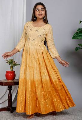 Blocked dyed round neck three-quarter regular sleeves Anarkali  5