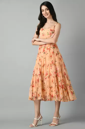 Georgette floral fit and flare dress