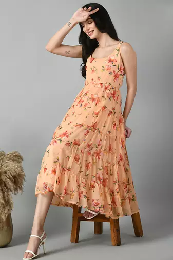 Georgette floral fit and flare dress