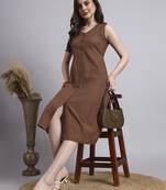 Women brown solid kantha dress