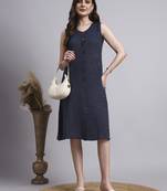 Women navy solid kantha dress