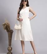 Women cream solid kantha dress
