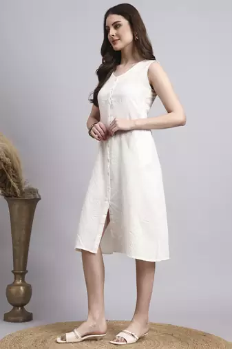 Women cream solid kantha dress