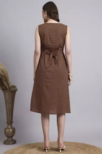 Women brown solid kantha dress