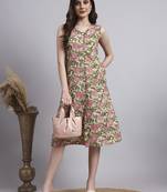 Women beige floral cotton  dress