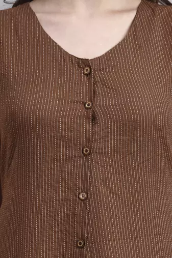 Women brown solid kantha dress