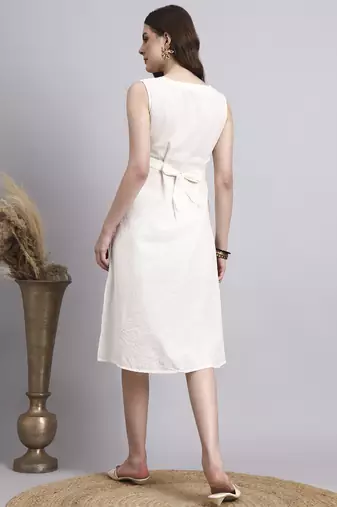 Women cream solid kantha dress