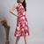 Women red floral cotton lurex dress