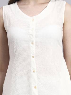 Women cream solid kantha dress 5