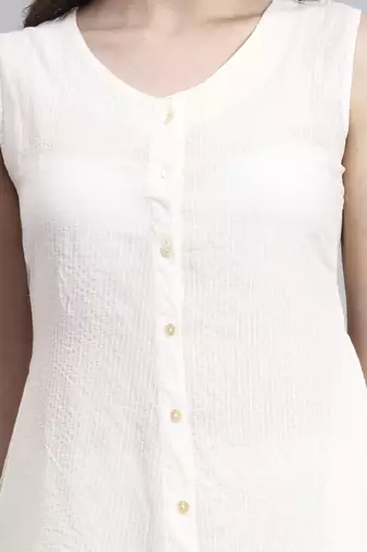 Women cream solid kantha dress