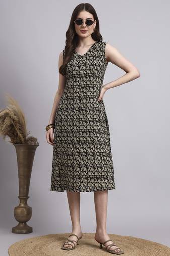 Women black floral cotton  dress