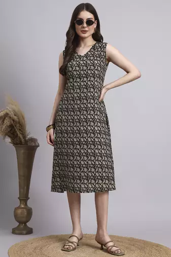 Women black floral cotton  dress