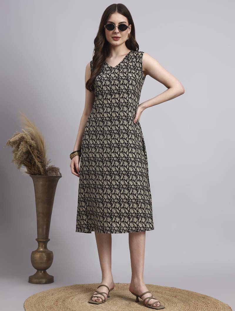 Women black floral cotton  dress