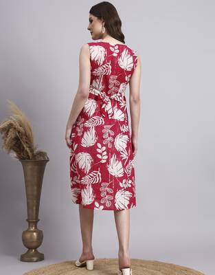 Women red floral cotton lurex dress 4