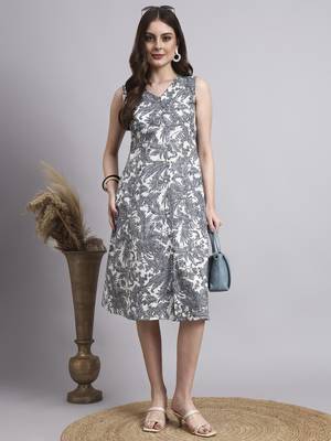 Women grey floral cotton dress 1