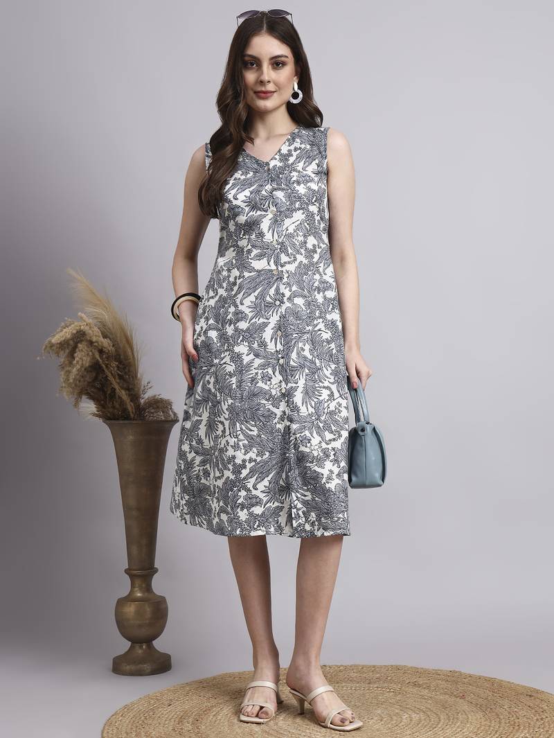 Women grey floral cotton  dress