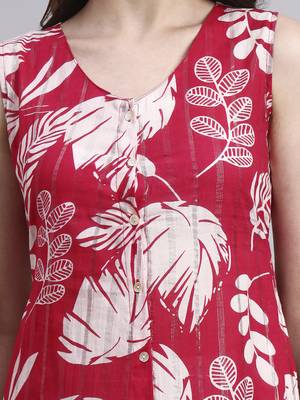 Women red floral cotton lurex dress 5