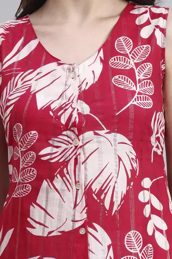 Women red floral cotton lurex dress
