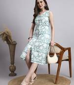 Women green floral cotton  dress