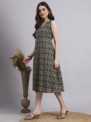 Women black floral cotton dress 2