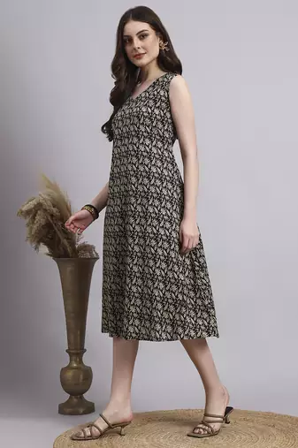 Women black floral cotton  dress