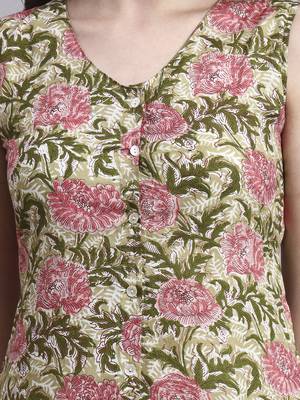 Women beige floral cotton dress 5