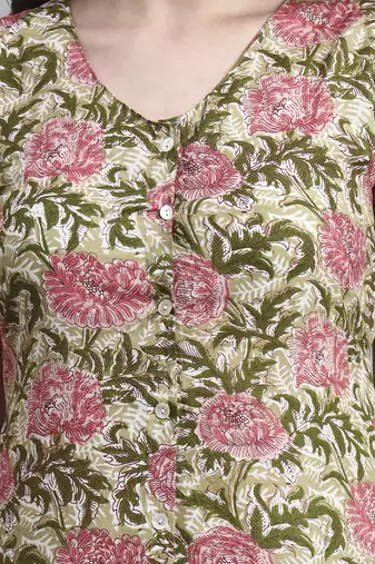 Women beige floral cotton dress