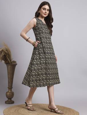 Women black floral cotton dress 3