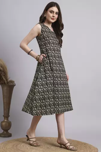 Women black floral cotton  dress
