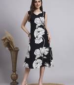 Women black floral rayon dress