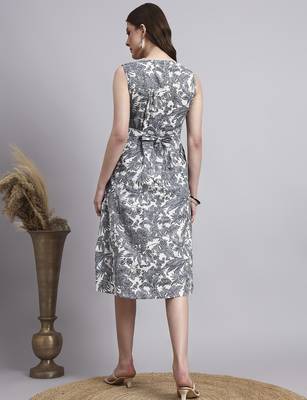 Women grey floral cotton dress 3