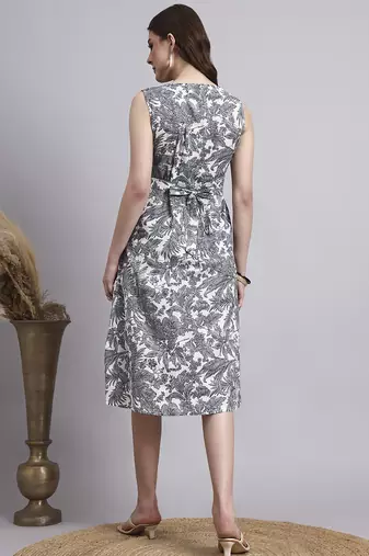 Women grey floral cotton  dress