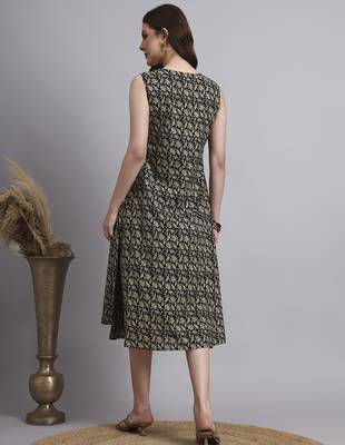 Women black floral cotton dress 4