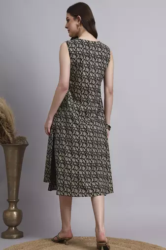 Women black floral cotton  dress