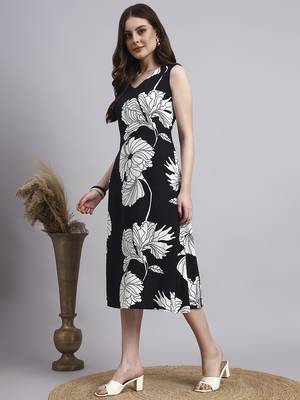 Women black floral rayon dress 2