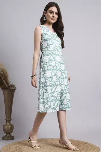 Women green floral cotton  dress